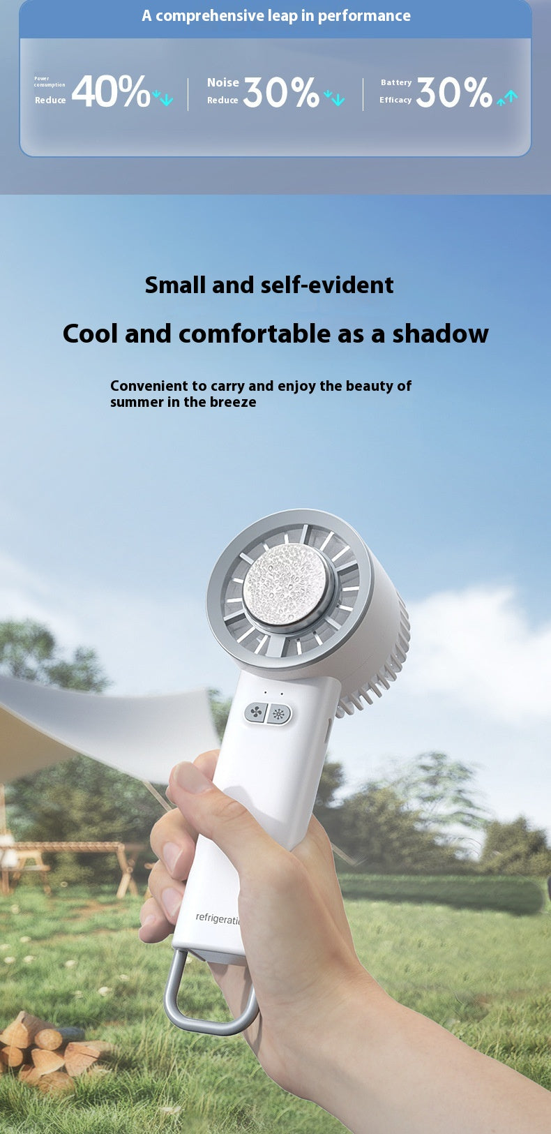 ChillJolt fan in hand — size comparison